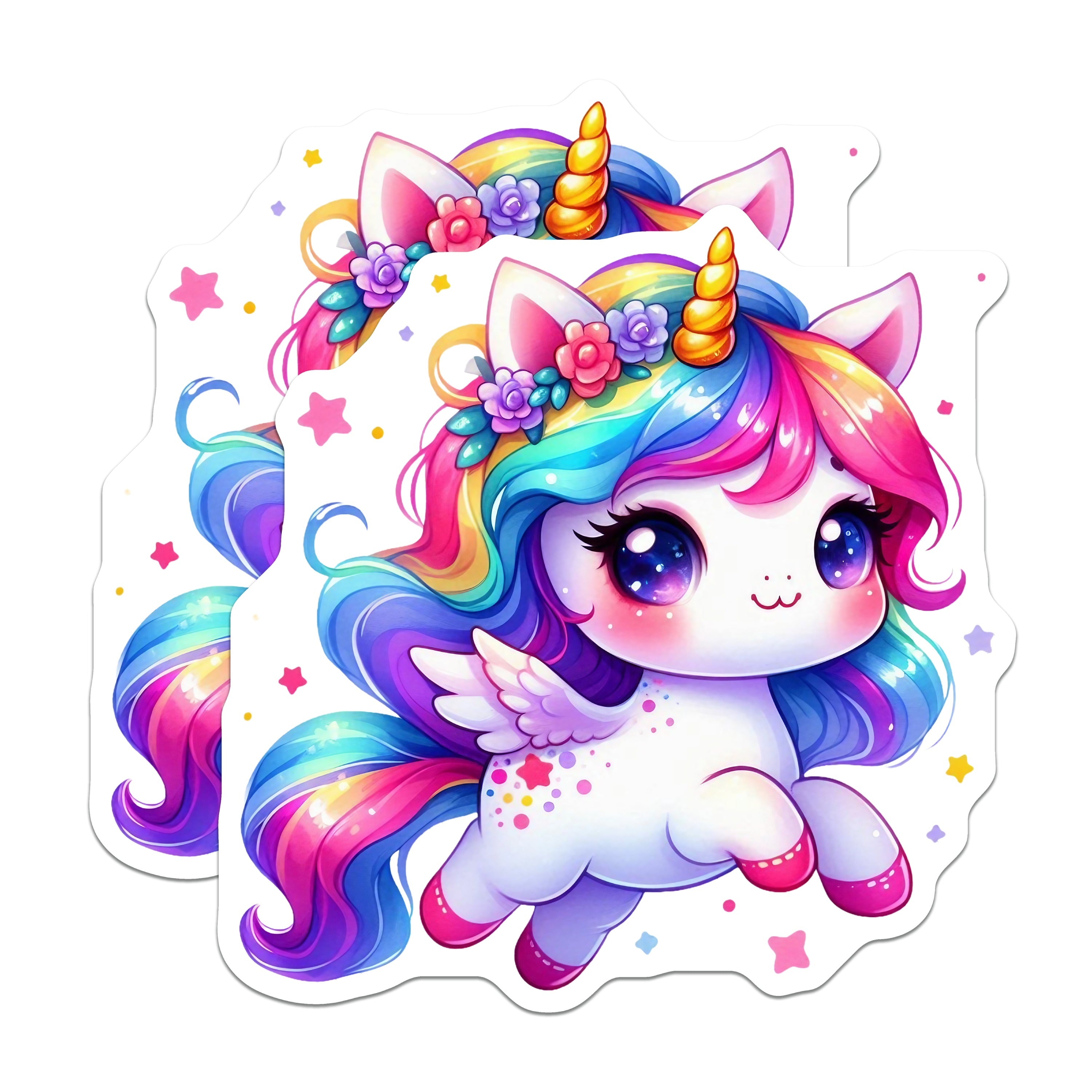 (2 Pack) Kawaii Rainbow Unicorn Magnets - Magical Chibi Fantasy Decor - Kids Girls Room Fridge Locker - 5 Inches On Longest Side - Thick Durable Magnet - Made in USA - MAG39019