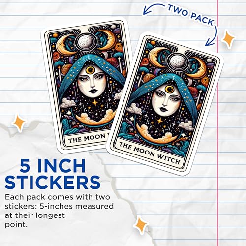 (2 Pack) The Moon Witch Stickers - Astrology Stickers - Celestial Art Stickers - Mystical Stickers - 5" On Longest Side - Sticks to Smooth Flat Surfaces - Made in USA - BMCS5459