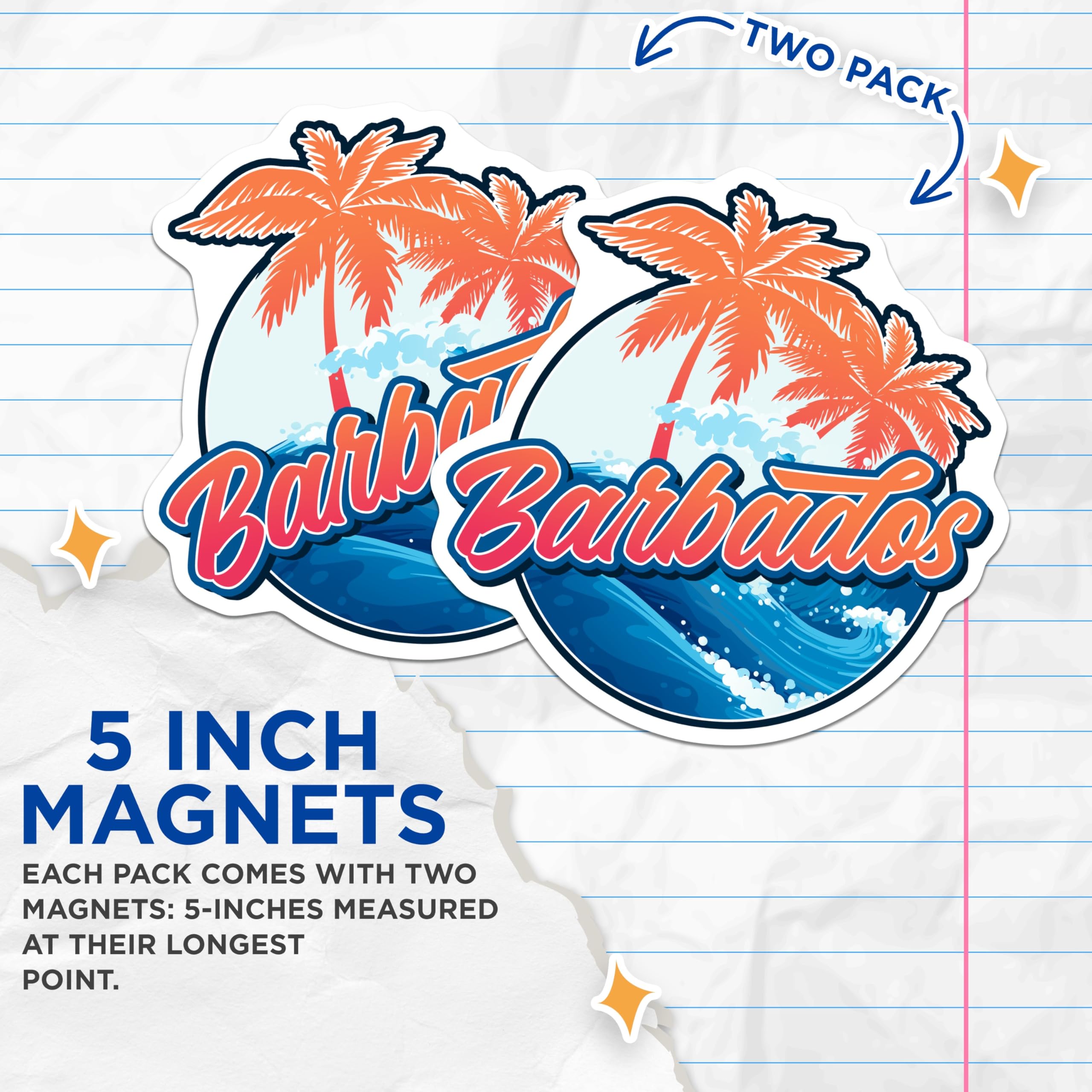 (2 Pack) Barbados Magnets - Island Vibes - Caribbean Souvenir - 5" On Longest Side - Premium Magnet - for Cars, Refrigerators, Toolboxes, Lockers - Made in USA - MAG17228