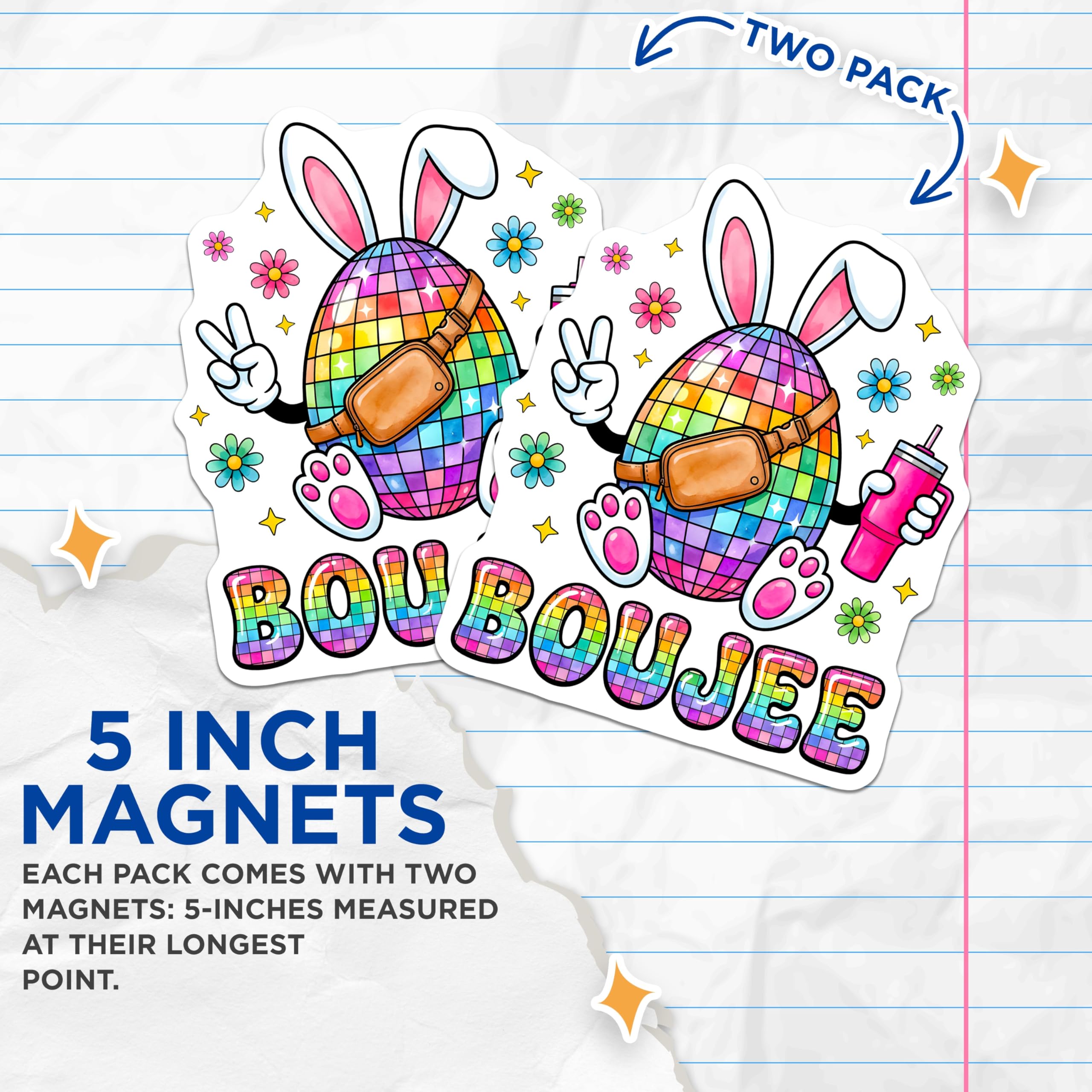 (2 Pack) Boujee Disco Bunny Magnets - Funky Rabbit Refrigerator Decor - Festive Spring Vibes Accessory - 5 Inches On Longest Side - Thick Durable Magnet - Made in USA - MAG24996