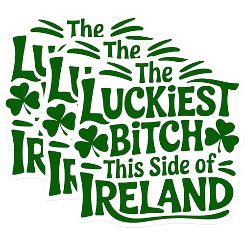 (3 Pack) Luckiest Bitch Decals - St Patricks Day Decal - Irish Pride Decal - 3 Inches On Longest Side - Easy Peel & Apply - Made in USA - 3MCS2696