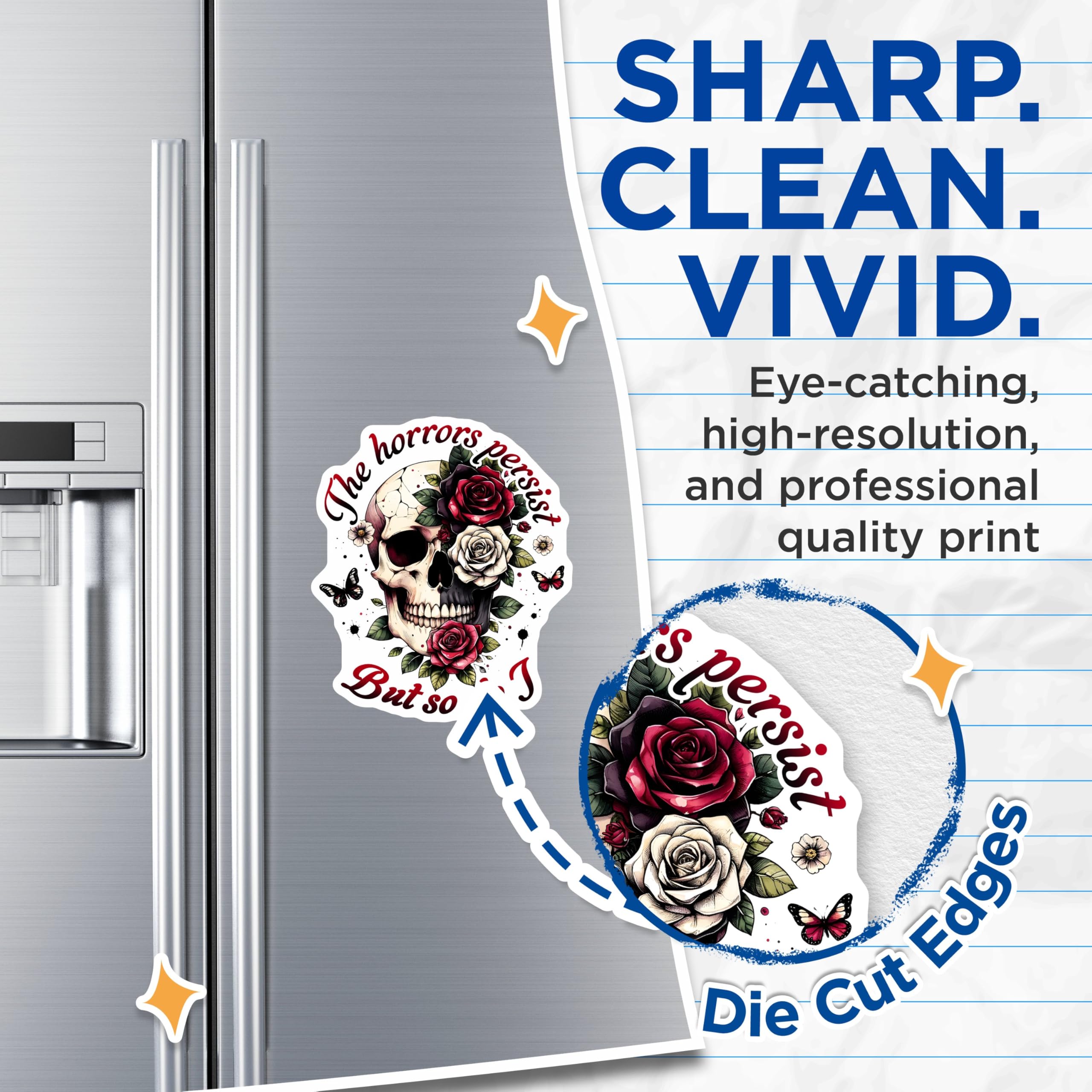 (2 Pack) Skull Art Magnets - Skull Decor - Gothic Skull Design - 5" On Longest Side - for Cars, Fridges, Toolboxes - Made in USA - MAG7384