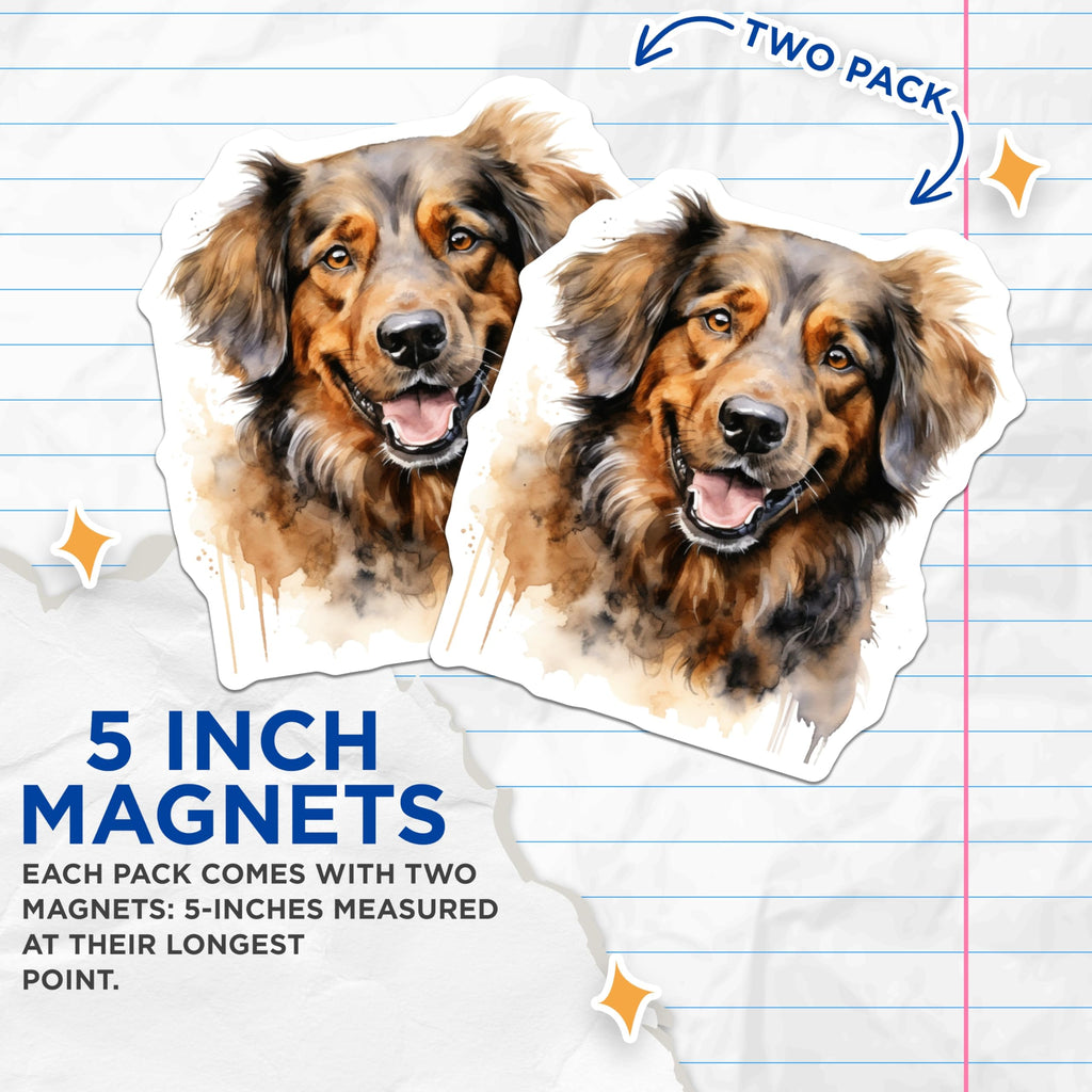 (2 Pack) Watercolor Happy Dog Magnets - Animal Lover Home Decor - Pet Parent Appreciation - 5 Inches On Longest Side - Thick Durable Magnet - Made in USA - MAG28807