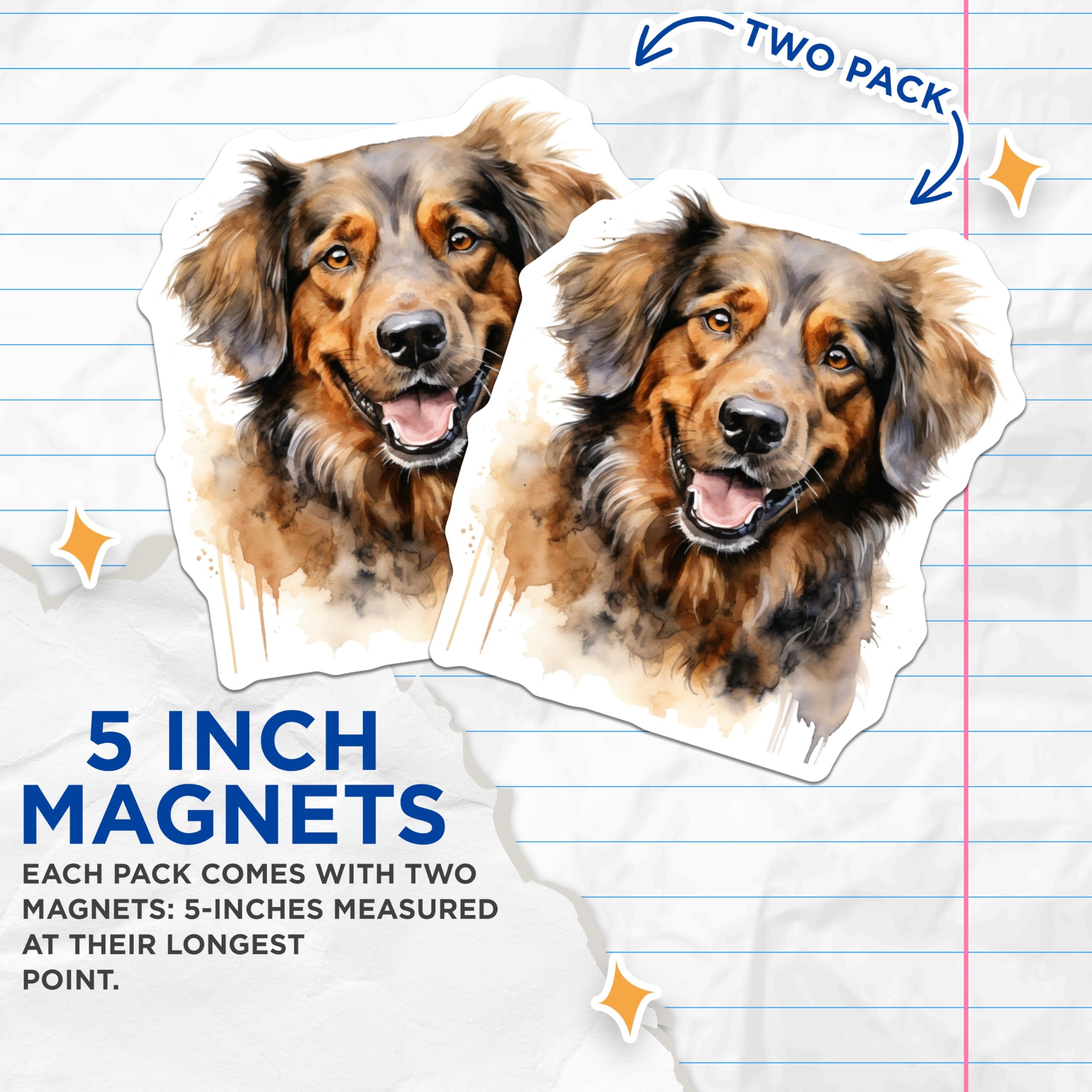 (2 Pack) Watercolor Happy Dog Magnets - Animal Lover Home Decor - Pet Parent Appreciation - 5 Inches On Longest Side - Thick Durable Magnet - Made in USA - MAG28807