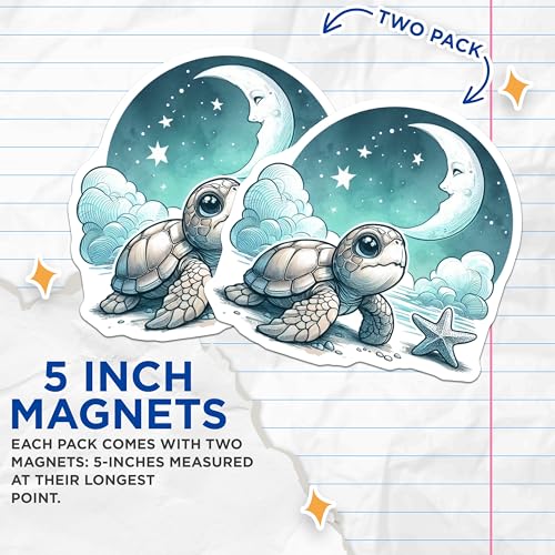(2 Pack) Ocean Decor Magnet - Cute Sea Life - 5" On Longest Side - Sticks to Smooth Flat Surfaces - Made in USA - MAG10098