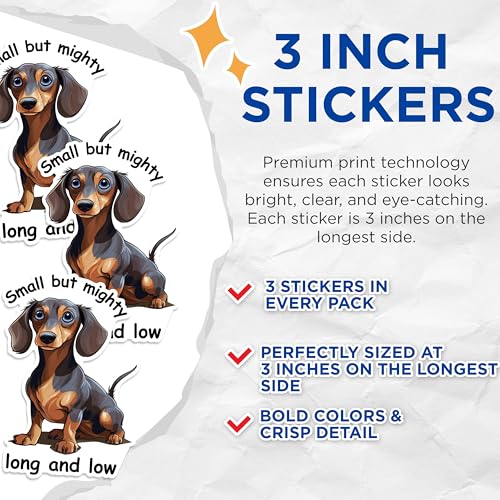 (3 Pack) Dachshund Decals - Wiener Dog Sticker - Cute Pet Lover Gift - 3 Inches On Longest Side - Easy Peel & Apply - Made in USA - 3MCS1208