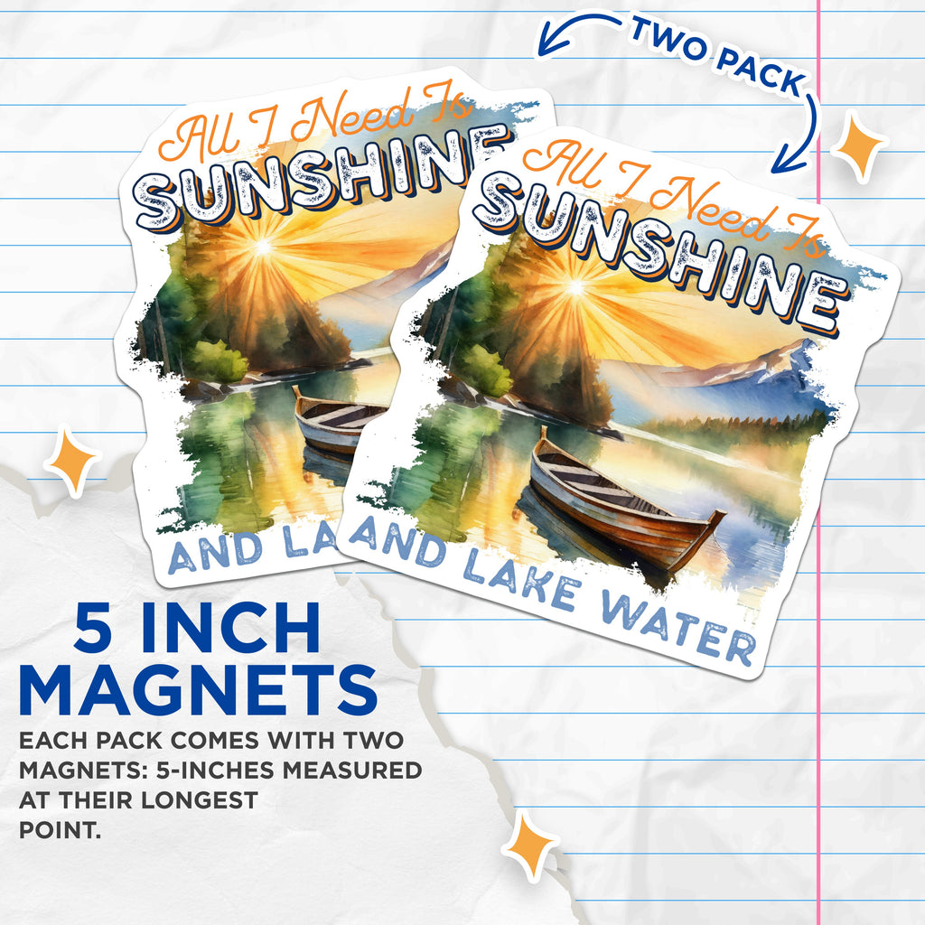 (2 Pack) Lake House Decor Magnets - Cabin Life Accessory - Sunshine Lake Water Vibe - 5 Inches On Longest Side - Thick Durable Magnet - Made in USA - MAG38027