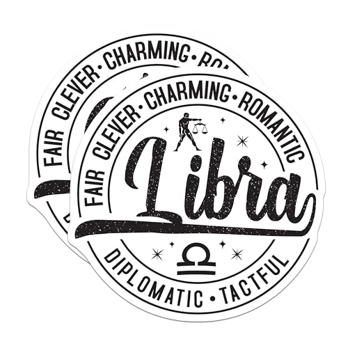 (2 Pack) Libra Zodiac Stickers - Astrological Sign Stickers - Astrology Sticker Decal - 5" On Longest Side - Sticks to Smooth Flat Surfaces - Made in USA - BMCS5143