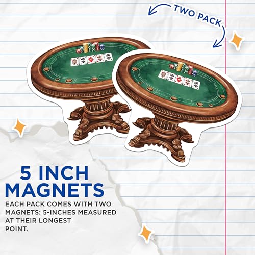 (2 Pack) Poker Table Design Magnets - Casino Theme - Playing Cards Art - Game Room Decor - 5" On Longest Side - for Cars, Fridges, Toolboxes - Made in USA - MAG6655