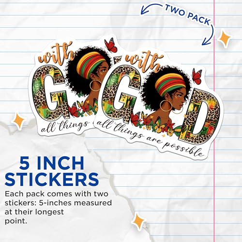 (2 Pack) with God All Things are Possible Stickers - Inspirational Quote - Motivational Adesivos - 5" On Longest Side - Sticks to Smooth Flat Surfaces - Made in USA - BMCS7856