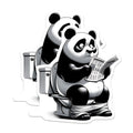 (2 Pack) Panda on Toilet Stickers - Reading Newspaper Panda - Funny Animal Stickers - 5" On Longest Side - Sticks to Smooth Flat Surfaces - Made in USA - BMCS15355