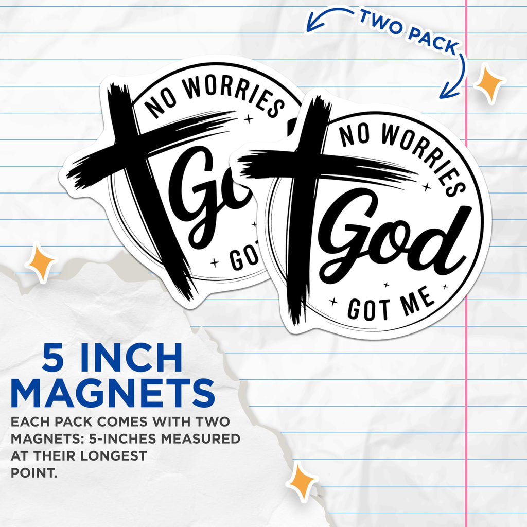 (2 Pack) Christian Faith Magnets - No Worries - Religious Home Decor - 5" On Longest Side - Premium Magnet - for Cars, Refrigerators, Toolboxes, Lockers - Made in USA - MAG14196