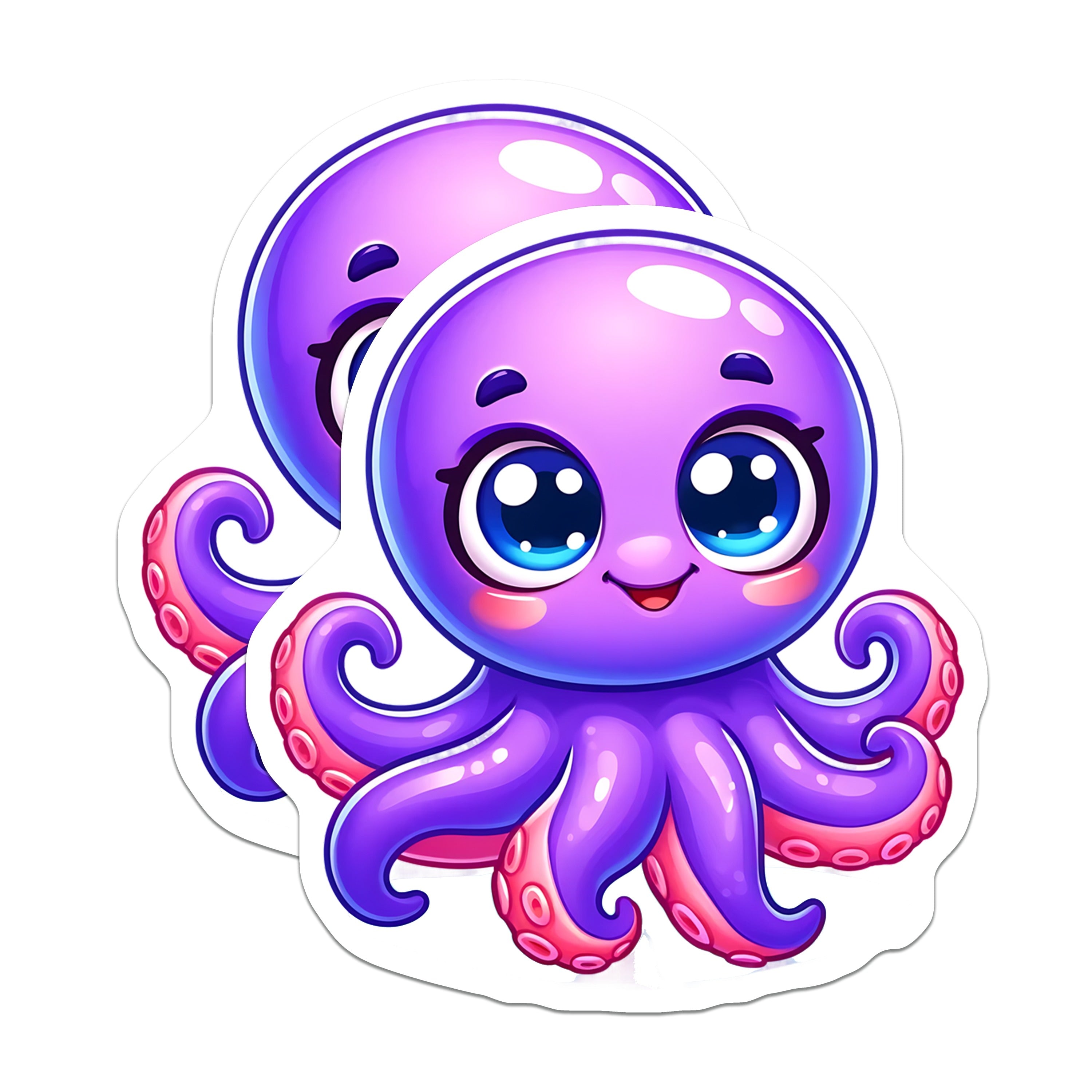 (2 Pack) Kawaii Octopus Magnets - Vibrant Sea Life Decor - Cheerful Refrigerator Art Accents - 5 Inches On Longest Side - Thick Durable Magnet - Made in USA - MAG39475