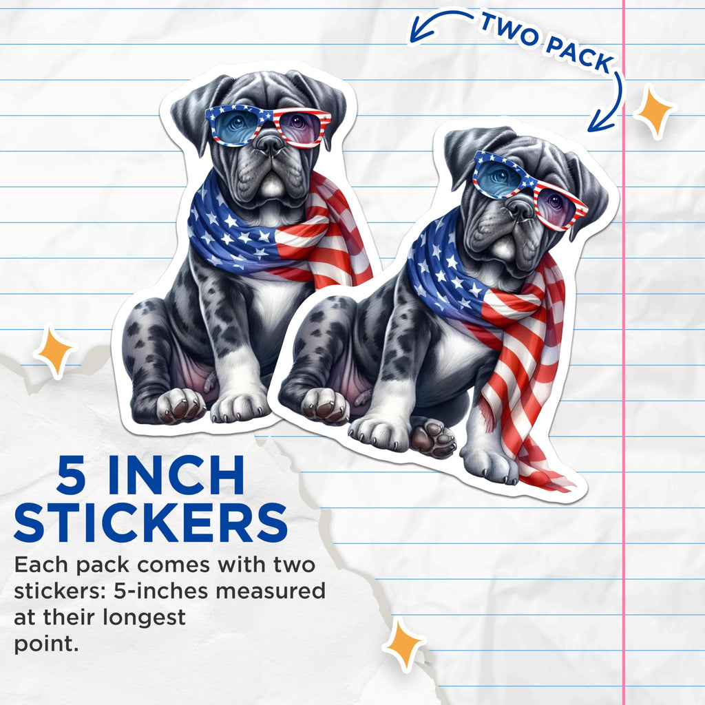(2 Pack) Bulldog American Flag Stickers - Puppy Dog Patriotic - USA Theme Stickers - 5" On Longest Side - Sticks to Smooth Flat Surfaces - Made in USA - BMCS6571