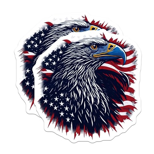 (2 Pack) American Eagle Stickers - Patriotism - USA Flag - Independence Day Decals - 5" On Longest Side - Sticks to Smooth Flat Surfaces - Made in USA - BMCS6764