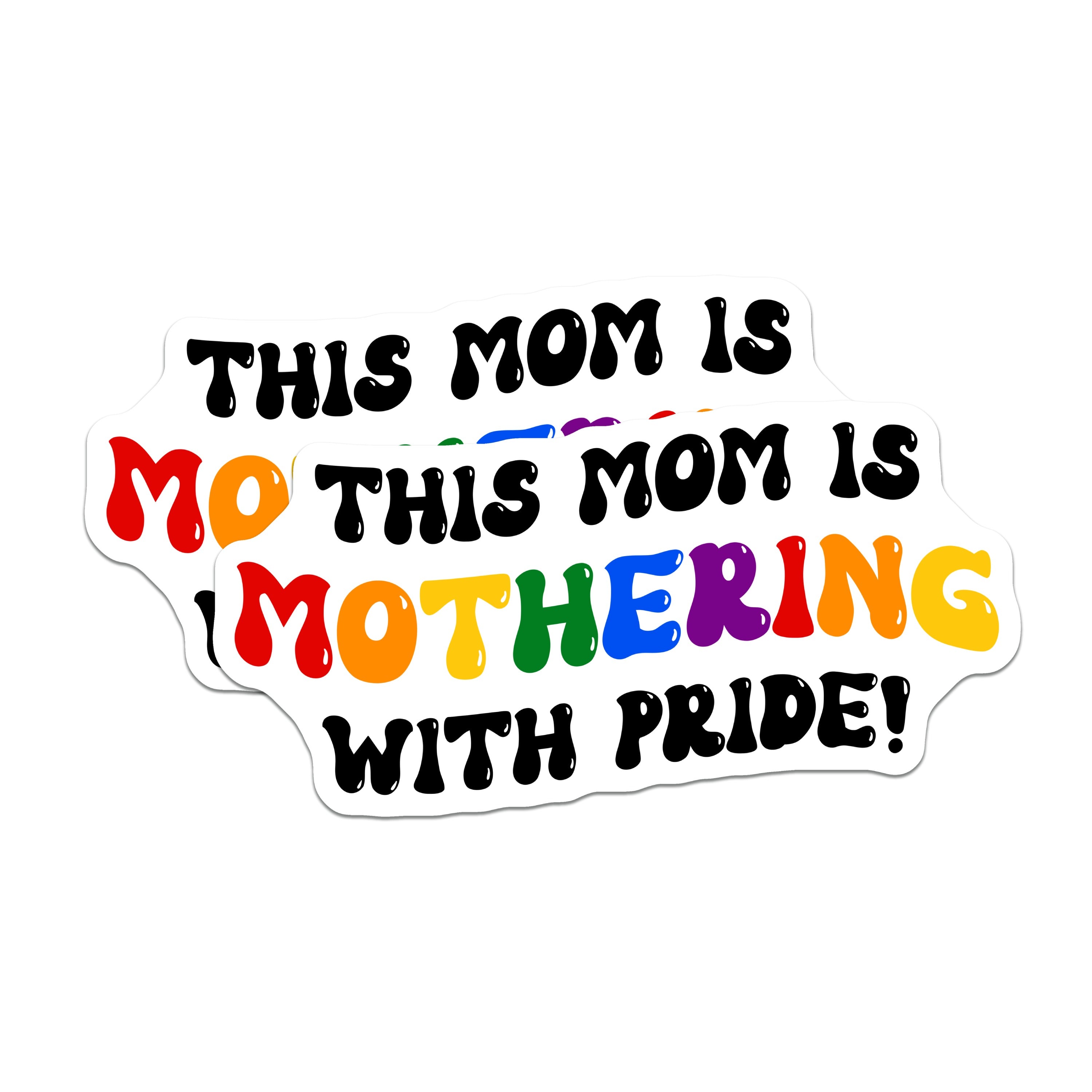 (2 Pack) This Mom is Mothering with Pride Magnets - LGBTQ Mom Rainbow Magnet - Funny Queer Ally Groovy Fridge Decor - 5 Inches On Longest Side - Thick Durable Magnet - Made in USA - MAG38722