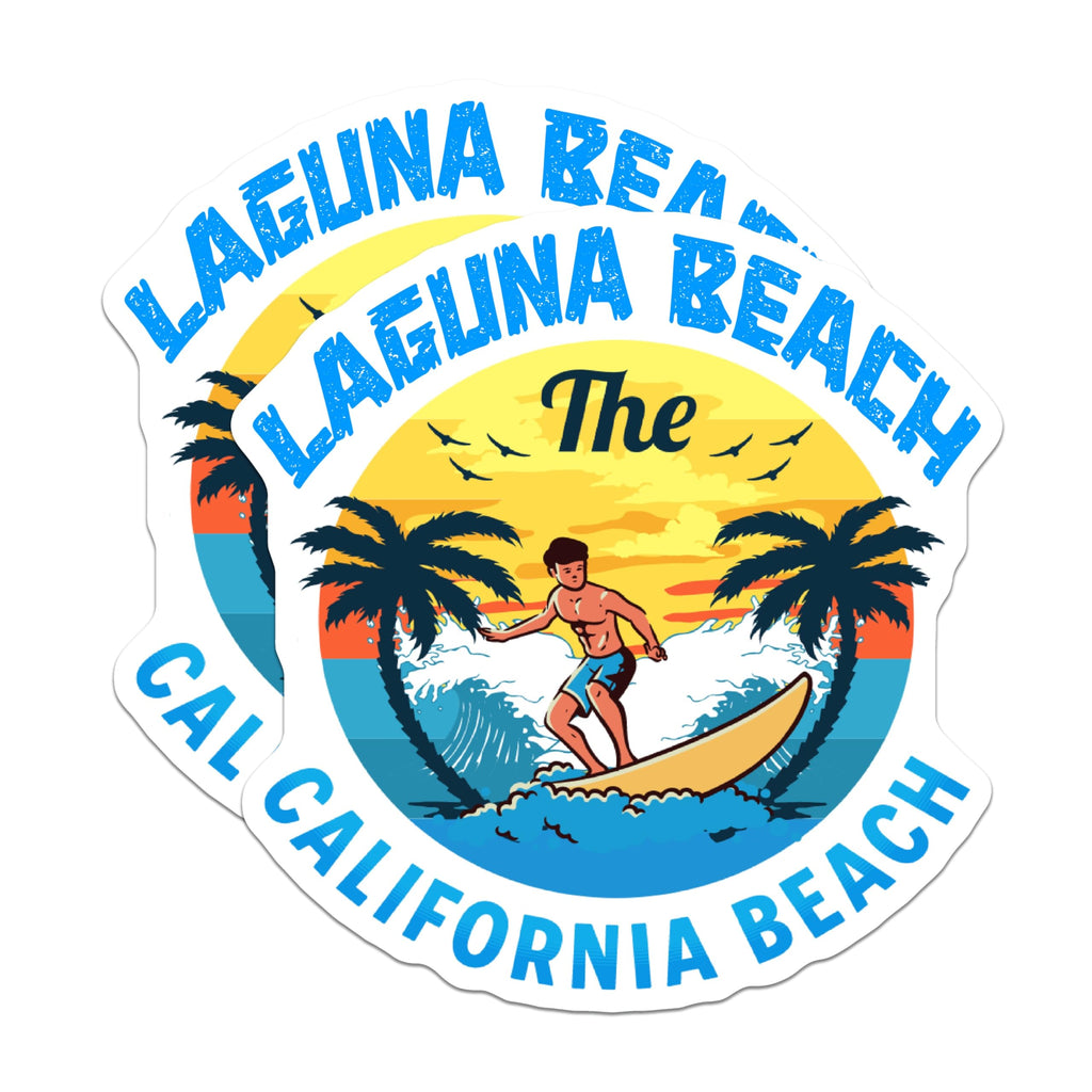 (2 Pack) Laguna Beach Magnets - Surfing Art - California Beach Souvenir - 5" On Longest Side - Premium Magnet - for Cars, Refrigerators, Toolboxes, Lockers - Made in USA - MAG17298