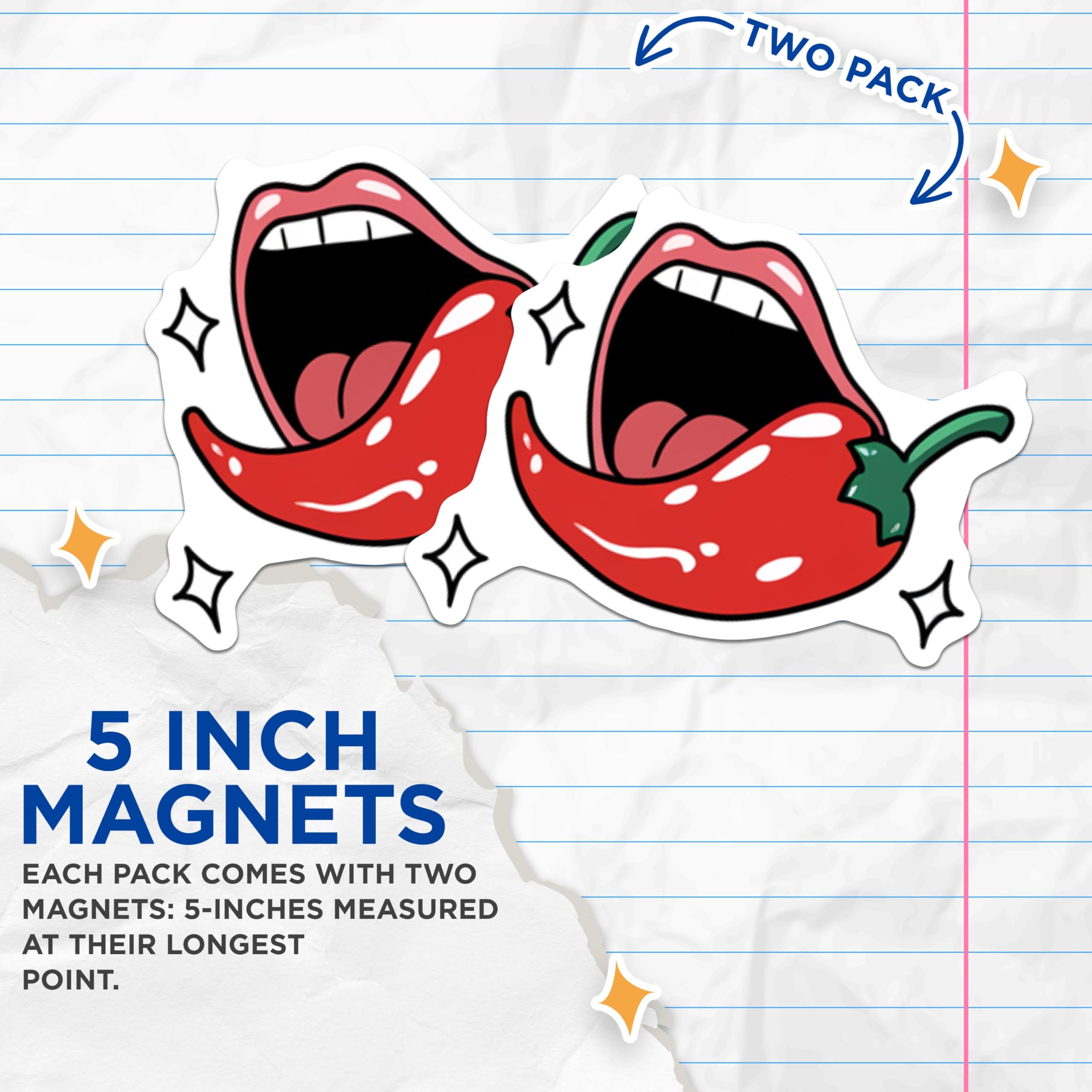 (2 Pack) Chili Pepper Magnets - Spicy Foodie Kitchen Decor - Quirky Hot Pepper Mouth - 5 Inches On Longest Side - Thick Durable Magnet - Made in USA - MAG27516