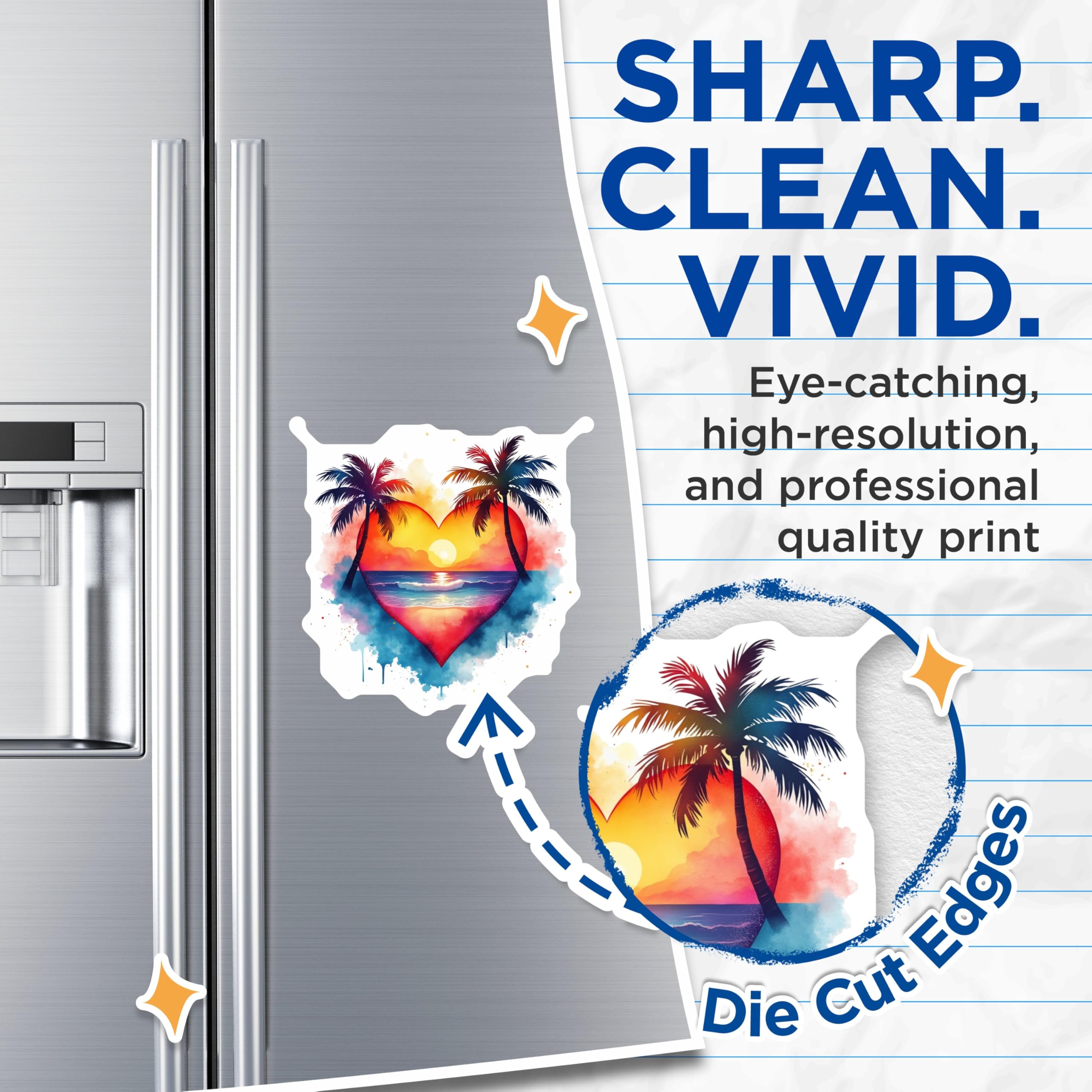 (2 Pack) Tropical Sunset Magnets - Beach Scene Heart Art - Romantic Ocean Palm Trees - 5 Inches On Longest Side - Thick Durable Magnet - Made in USA - MAG29840