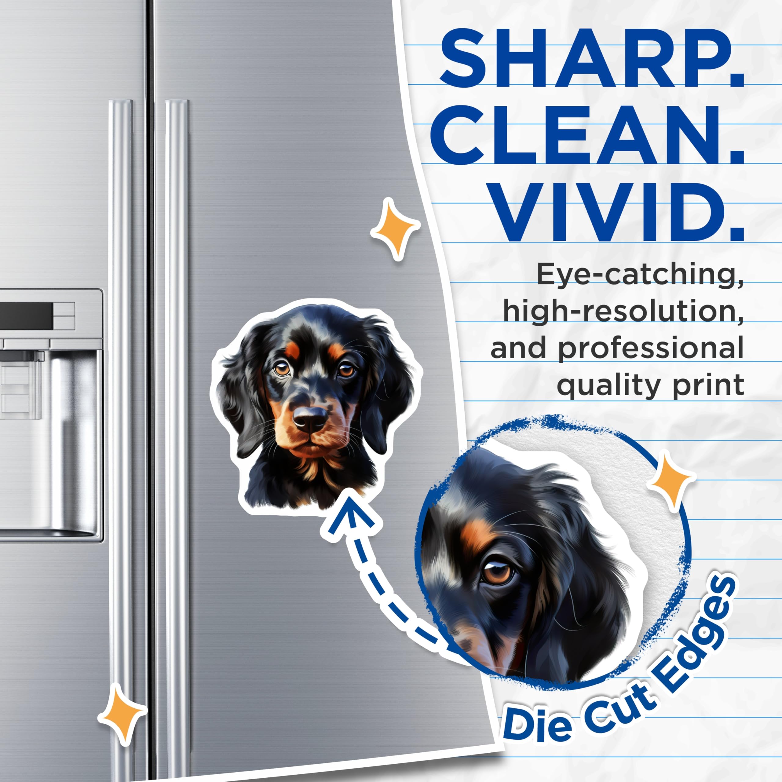 (2 Pack) Black Tan Dog Magnets - Gordon Setter Puppy Art - Spaniel Breed Decor - Pet Lover Fridge Magnet - Cute Dog Portrait - 5 Inches On Longest Side - Thick Durable Magnet - Made in USA - MAG25723