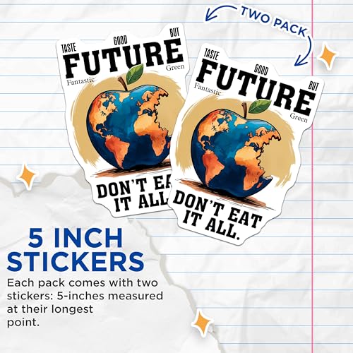 (2 Pack) Taste The Future Stickers - Funny Environmental Art - Global Awareness - 5" On Longest Side - Sticks to Smooth Flat Surfaces - Made in USA - BMCS7688