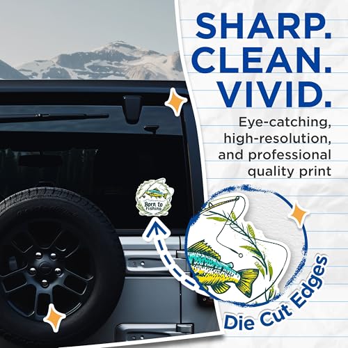 (2 Pack) Born to Fishing Stickers - Fishing Enthusiast Stickers - Angler Fish Design - 5" On Longest Side - Sticks to Any Smooth Flat Surface - Made in USA - BMCS2621