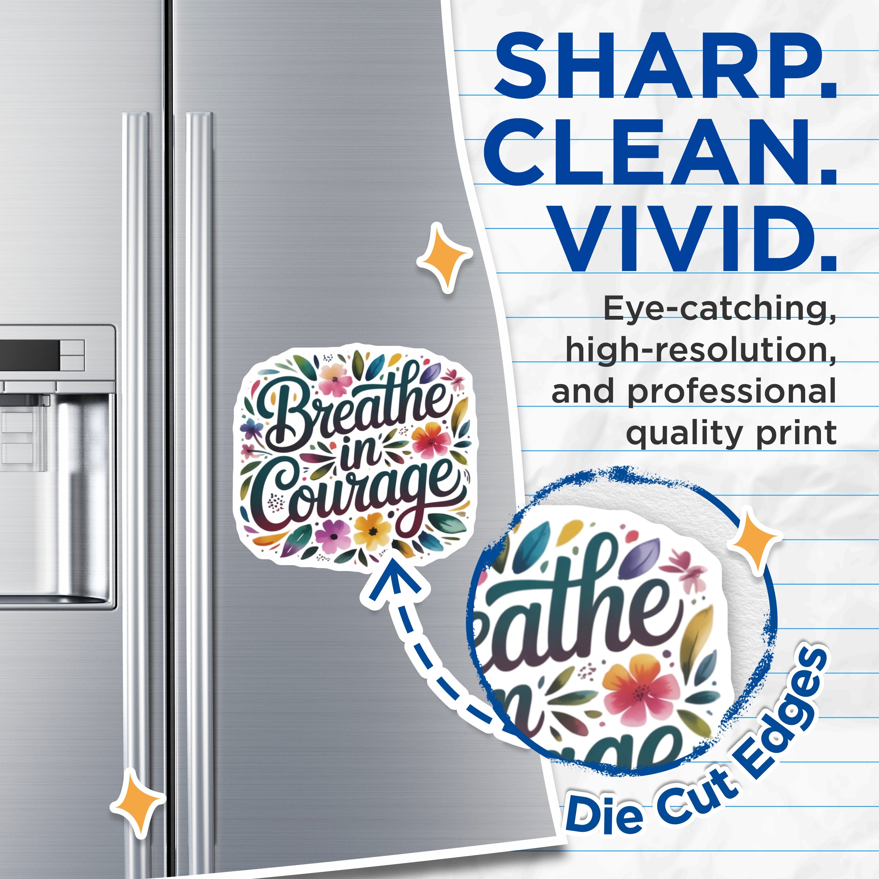 (2 Pack) Breathe in Courage Magnets - Inspirational Floral Quote Art - Self Care Wellness Decor - 5 Inches On Longest Side - Thick Durable Magnet - Made in USA - MAG36427