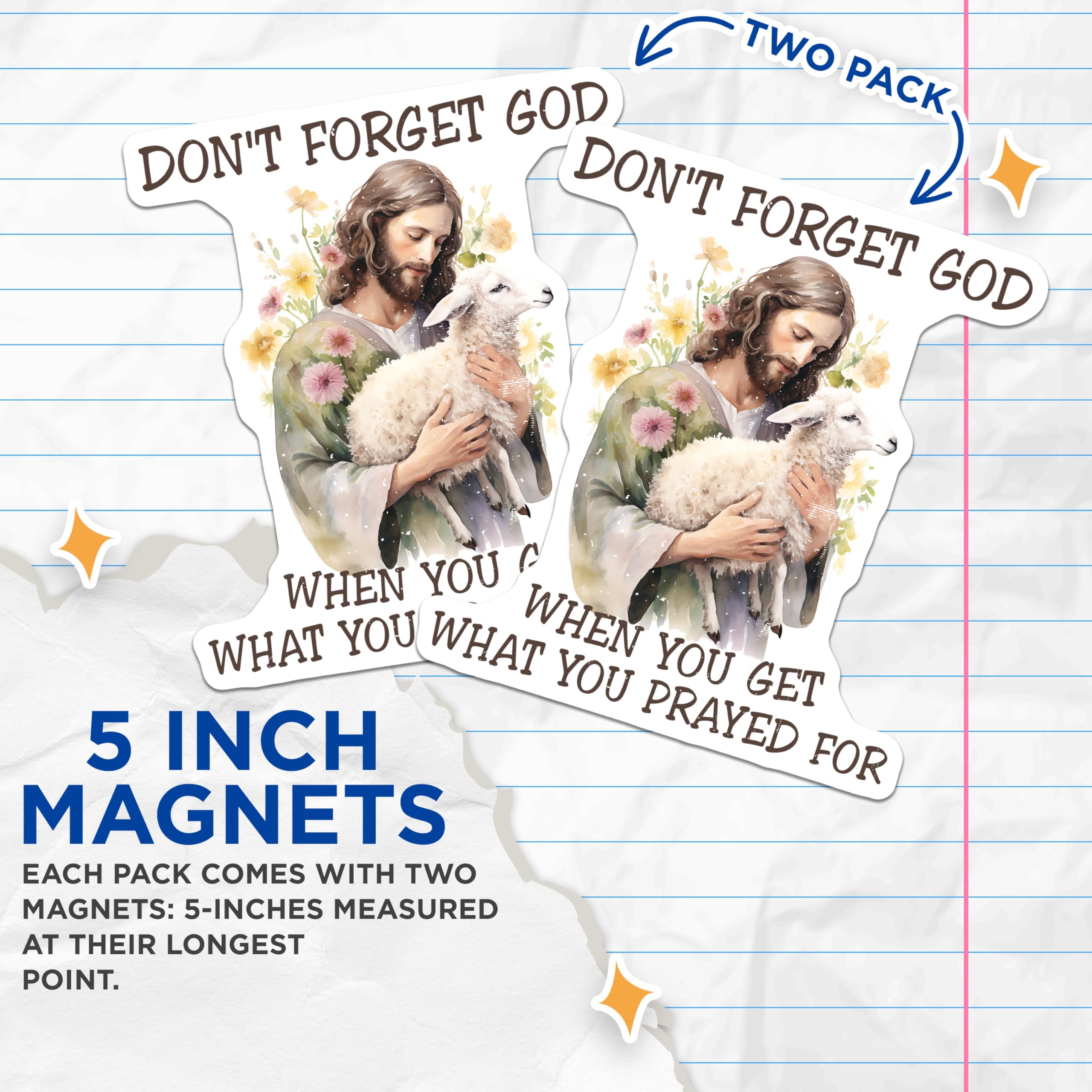 (2 Pack) Christian Jesus Magnets - Jesus with Lamb Inspirational Faith Saying - Religious Scripture Refrigerator Locker Decor - 5 Inches On Longest Side - Thick Durable Magnet - Made in USA - MAG20043