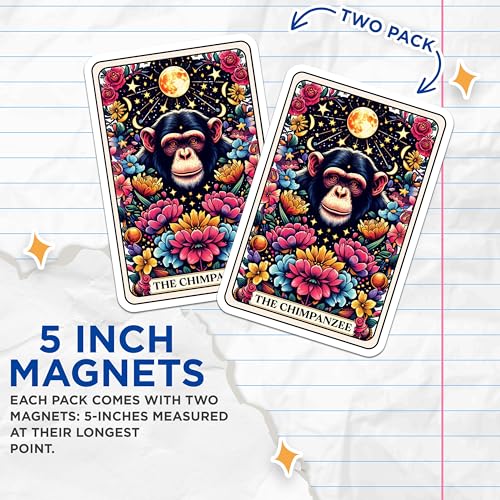 (2 Pack) Chimpanzee Flower Art Magnets - Vibrant Jungle Animals - Wildlife Animal Magnets for Fridge or Office - 5" On Longest Side - for Cars, Fridges, Toolboxes - Made in USA - MAG4450