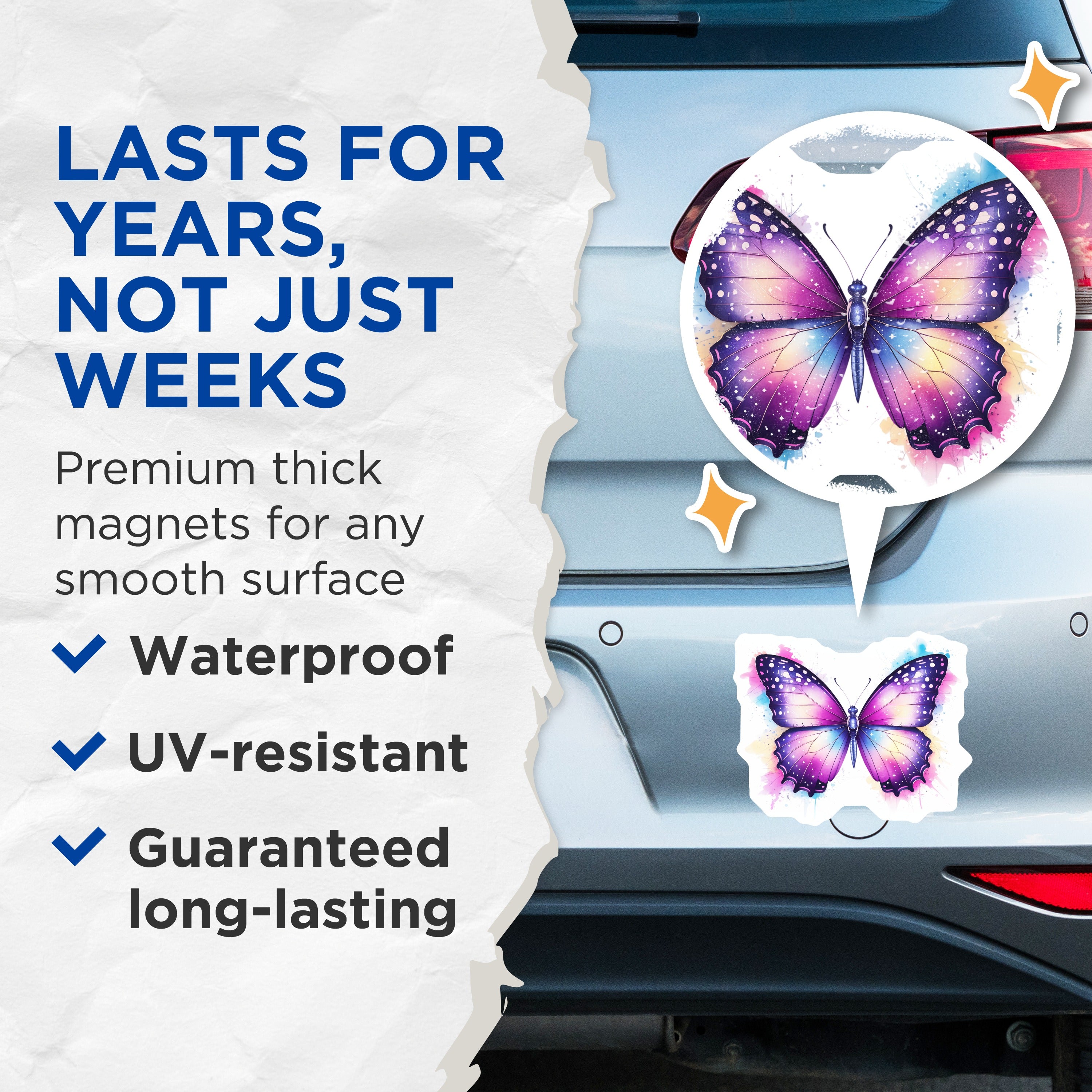 (2 Pack) Celestial Butterfly Magnets - Galaxy Watercolor Art - Aesthetic Fridge Locker Decor - Nature Lover Accents - 5 Inches On Longest Side - Thick Durable Magnet - Made in USA - MAG36358