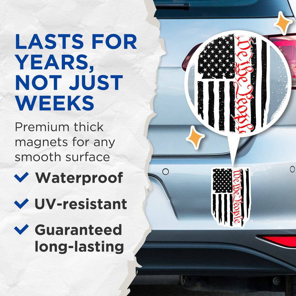 (2 Pack) We The People American Flag Magnets - Patriotic US Symbol - Constitutional Liberty - Veteran Support - 5 Inches On Longest Side - Thick Durable Magnet - Made in USA - MAG39124