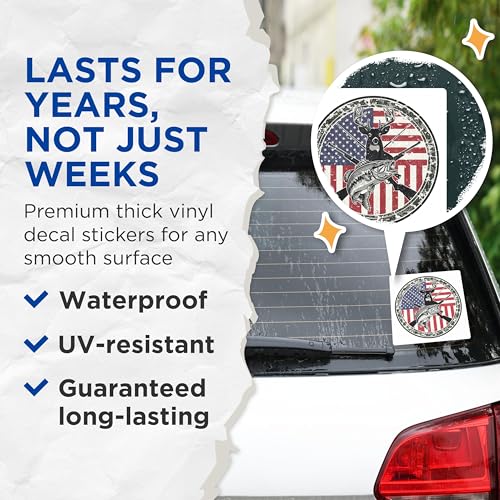 (2 Pack) American Wildlife Stickers - Deer and Bass - Hunting and Fishing Enthusiast - 5" On Longest Side - Sticks to Smooth Flat Surfaces - Made in USA - BMCS9954