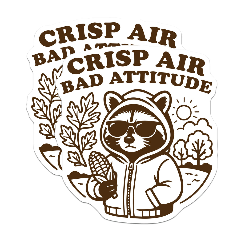 (2 Pack) Crisp Air Bad Attitude Magnets - Sarcastic Raccoon Art - Cozy Autumn Decor - Unique Refrigerator Accent - 5 Inches On Longest Side - Thick Durable Magnet - Made in USA - MAG36451