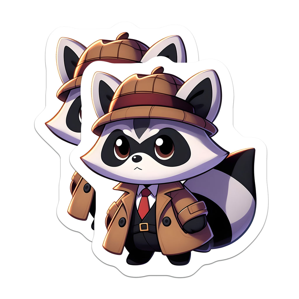 (2 Pack) Raccoon Detective Magnets - Kawaii Animal Mystery - Quirky Fridge Decor Accent - 5 Inches On Longest Side - Thick Durable Magnet - Made in USA - MAG38502