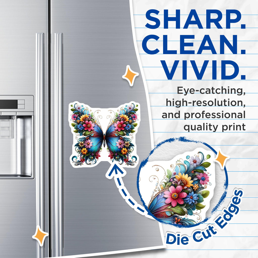 (2 Pack) Butterfly Flower Magnets - Floral Insect Decor - Decorative Fridge Magnets - 5" On Longest Side - Premium Magnet - for Cars, Refrigerators, Toolboxes, Lockers - Made in USA - MAG16434
