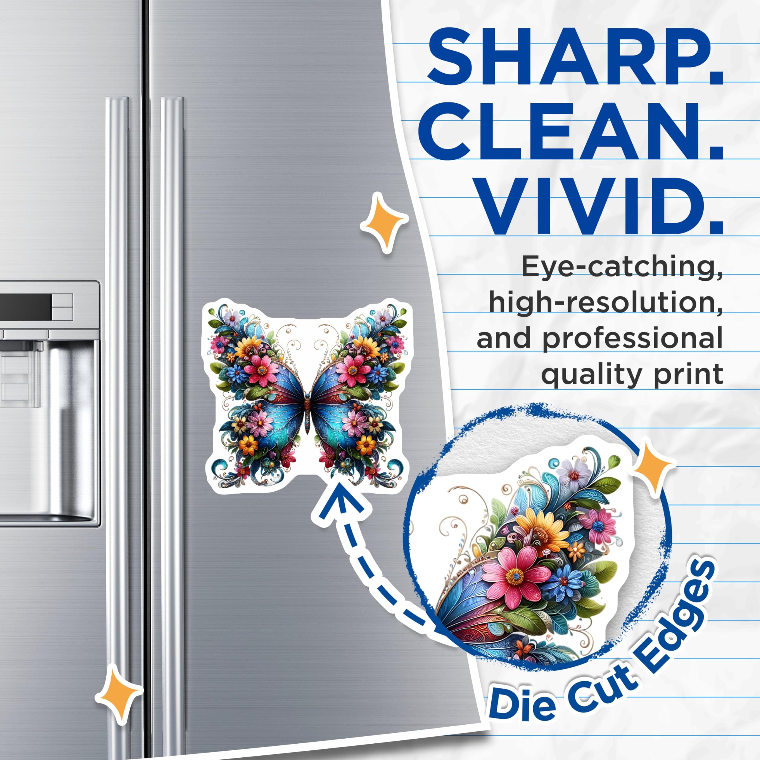 (2 Pack) Butterfly Flower Magnets - Floral Insect Decor - Decorative Fridge Magnets - 5" On Longest Side - Premium Magnet - for Cars, Refrigerators, Toolboxes, Lockers - Made in USA - MAG16434