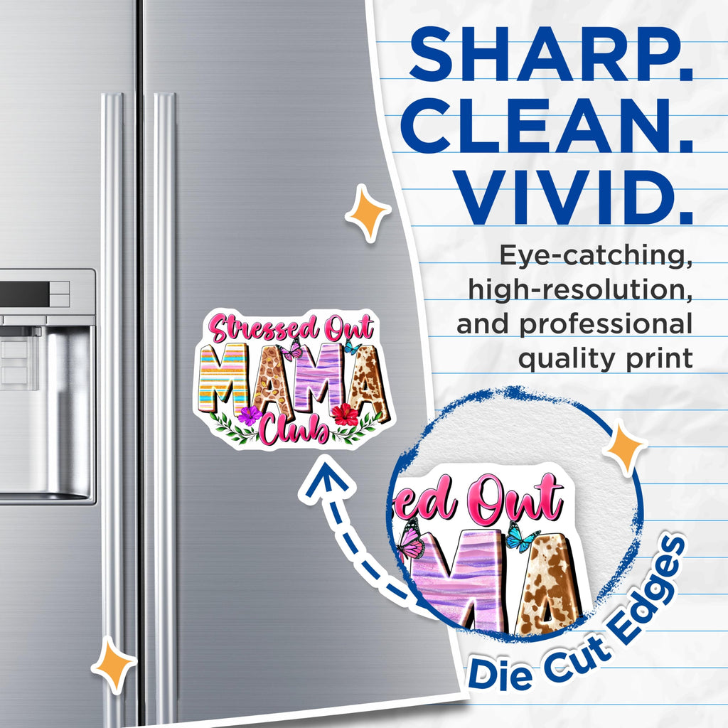 (2 Pack) Stressed Out Mama Club Magnets - Funny Mom Fridge Decor - New Mom Appreciation - 5 Inches On Longest Side - Thick Durable Magnet - Made in USA - MAG29399
