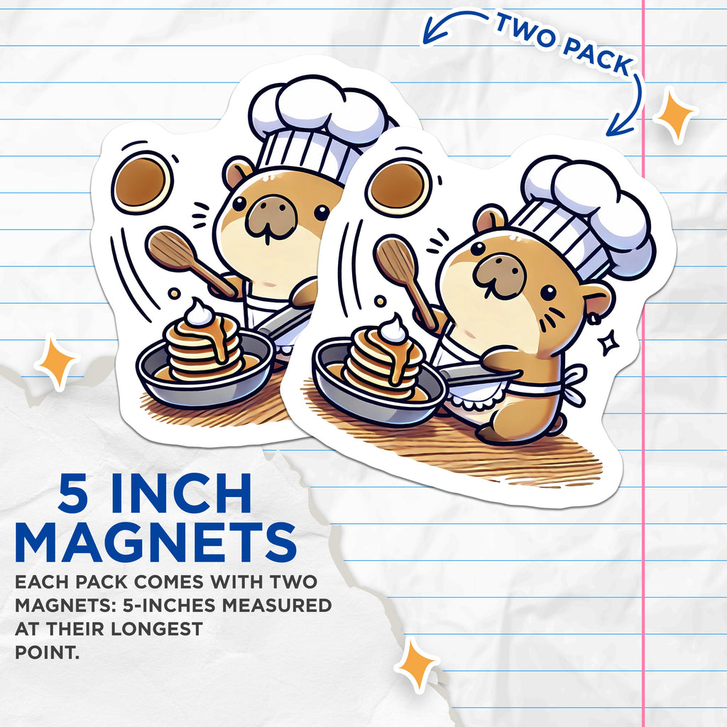 (2 Pack) Chef Hamster Magnets - Cute Guinea Pig Pancake Lover - Kawaii Animal Fridge Decor - Kitchen Baker Foodie Accessory - 5 Inches On Longest Side - Thick Durable Magnet - Made in USA - MAG37597
