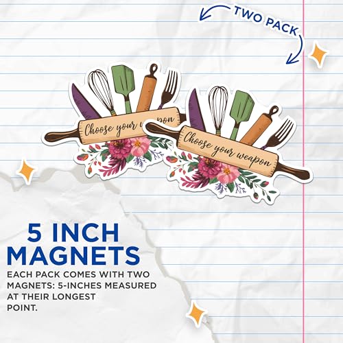 (2 Pack) Choose Your Weapon Magnets - Fun Kitchen Magnets - Colorful Utensils Magnets for Chefs and Culinary Enthusiasts- 5" On Longest Side - for Fridges, Toolboxes, Cars - Made in USA - MAG2875