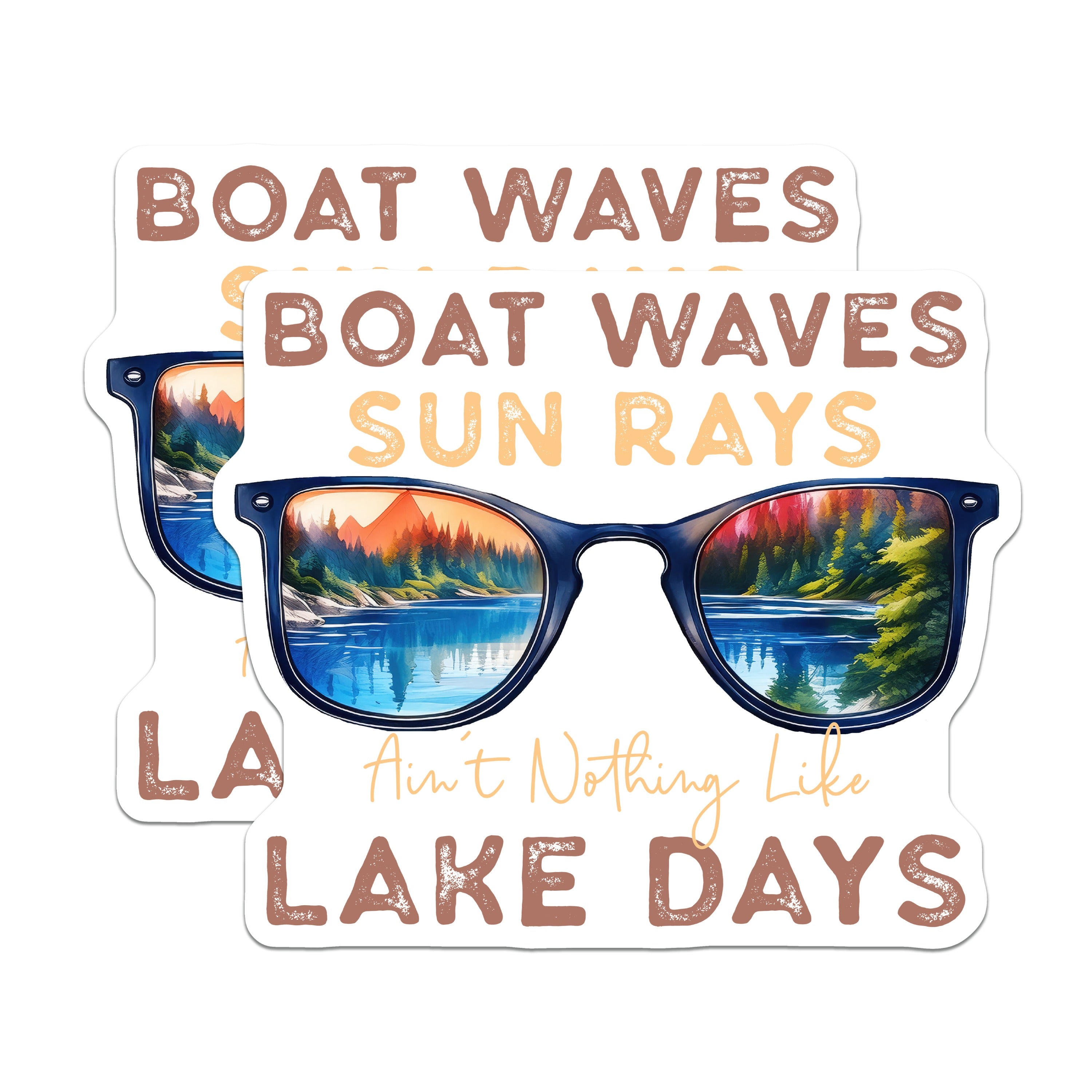 (2 Pack) Lake Life Magnets - Boat Waves Sun Rays - Summer Vacation Cabin Decor - 5 Inches On Longest Side - Thick Durable Magnet - Made in USA - MAG36790