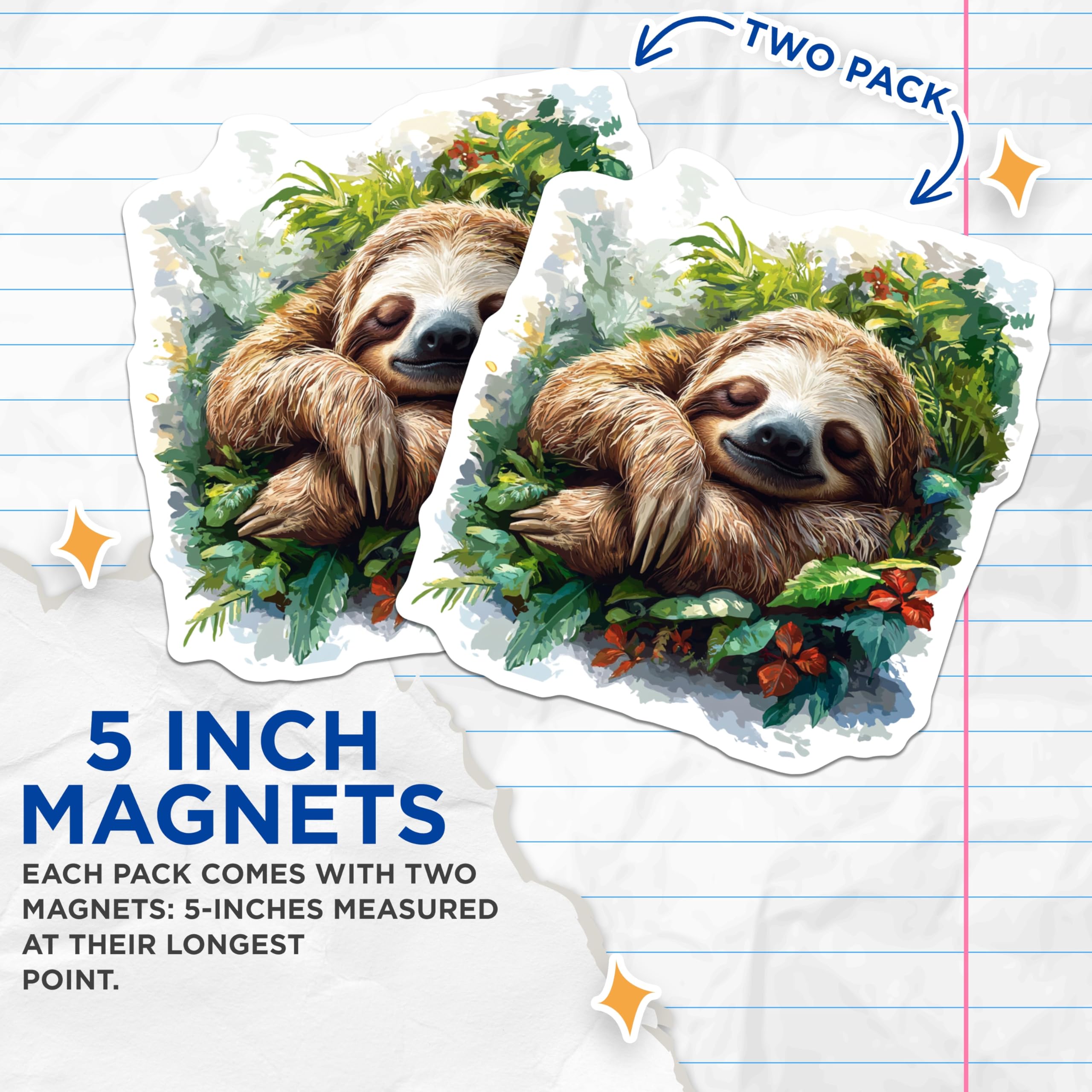(2 Pack) Sleeping Sloth Magnets - Tropical Animal Decor - Cute Fridge Magnets - 5 Inches On Longest Side - Thick Durable Magnet - Made in USA - MAG30981
