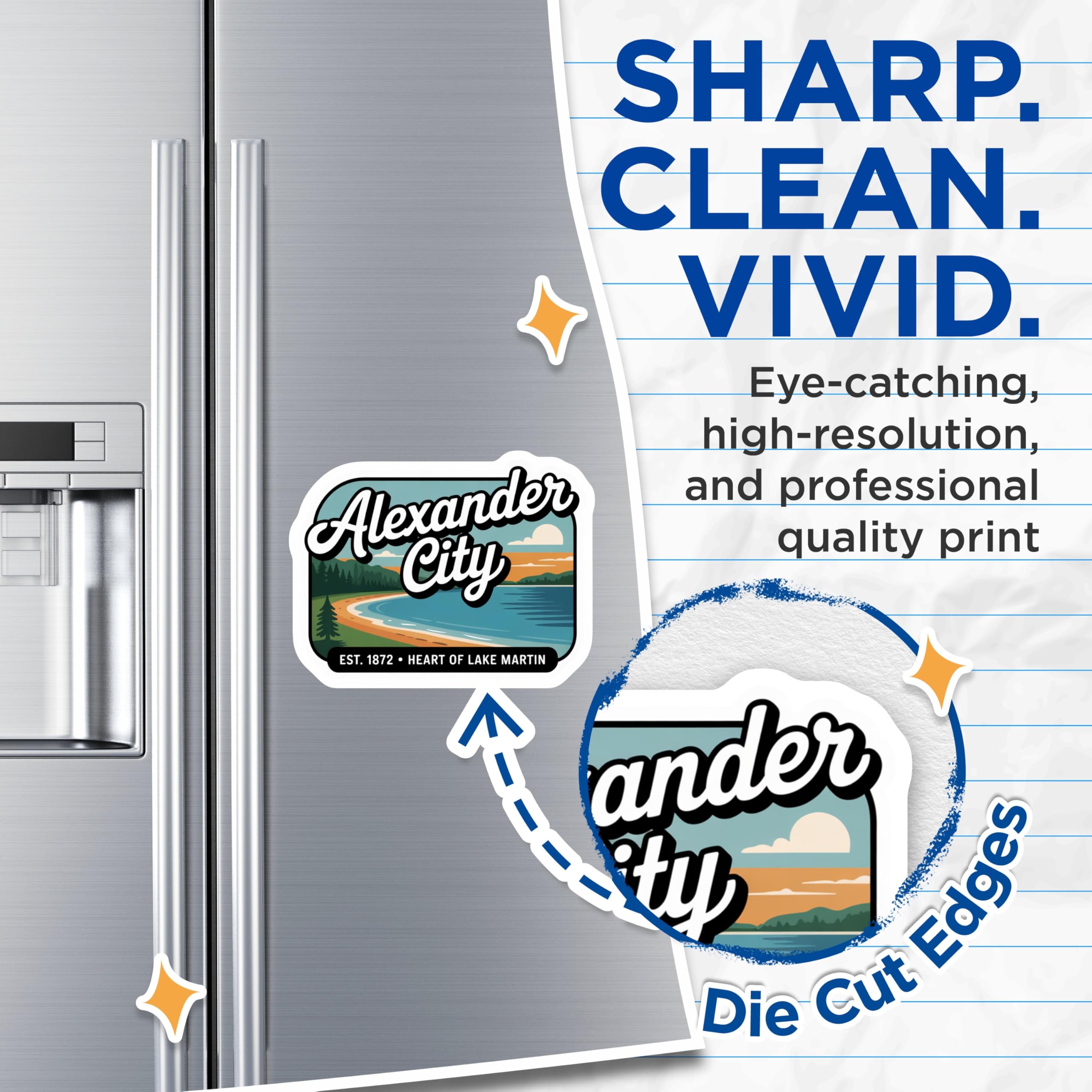 (2 Pack) Alexander City Magnets - Lake Martin Decor - Alabama Souvenir - 5" On Longest Side - Premium Magnet - for Cars, Refrigerators, Toolboxes, Lockers - Made in USA - MAG17634