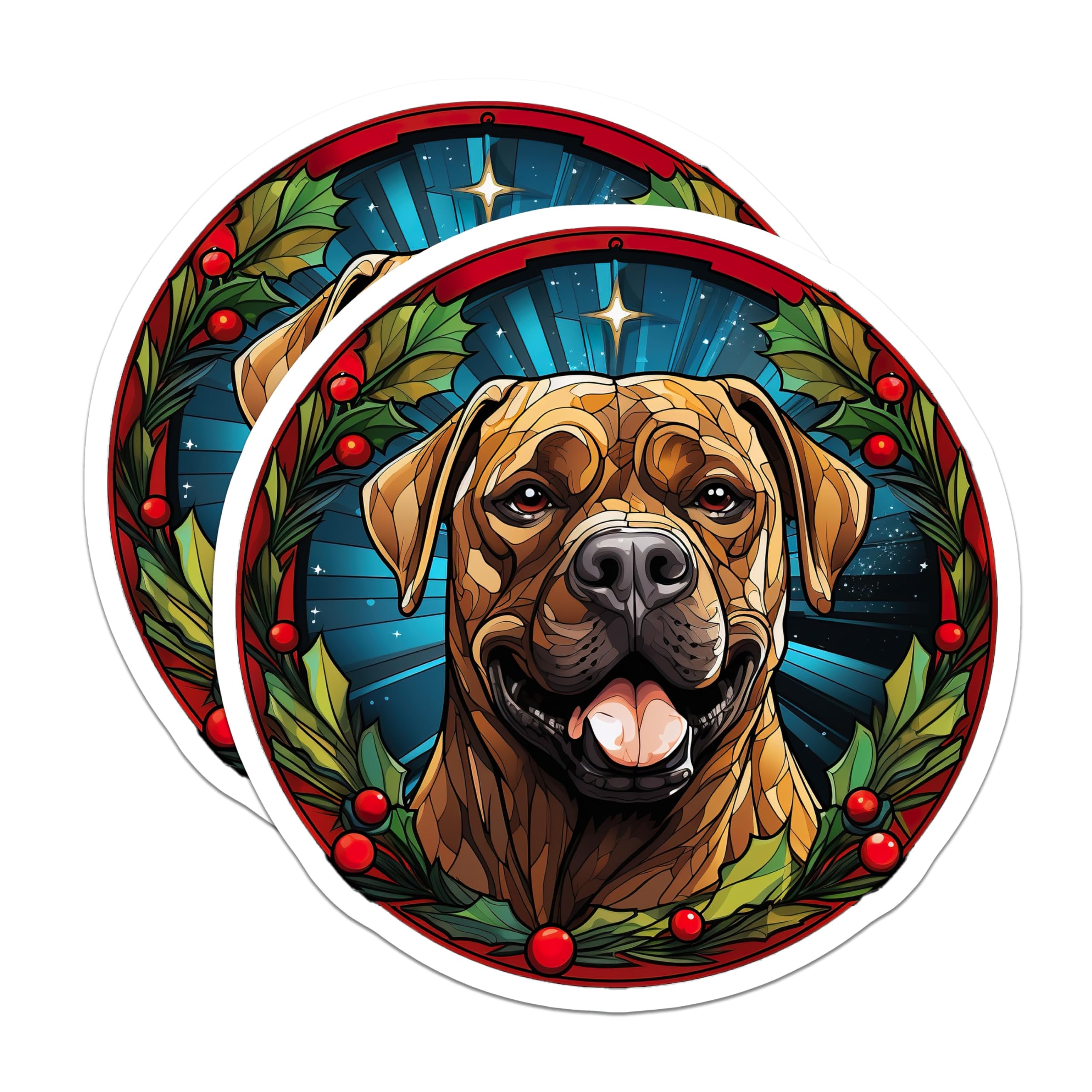(2 Pack) Christmas Dog Magnets - Festive Canine Decor - Stained Glass Pet Art - Holiday Kitchen Refrigerator Accessories - 5 Inches On Longest Side - Thick Durable Magnet - Made in USA - MAG23482