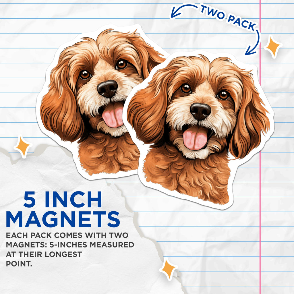 (2 Pack) Cavapoo Dog Magnets - Cute Fluffy Puppy Decor - Animal Lover Pet Owner Item - 5 Inches On Longest Side - Thick Durable Magnet - Made in USA - MAG24612