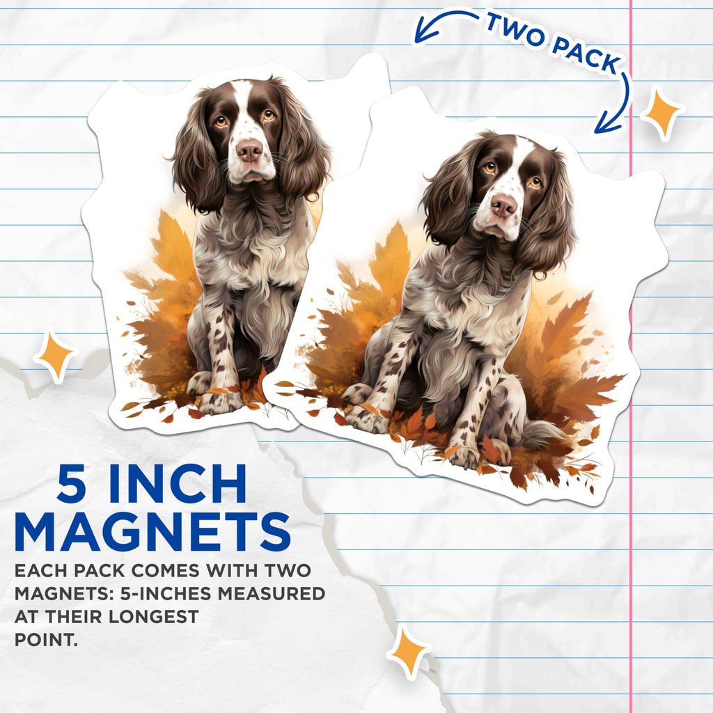 (2 Pack) Springer Spaniel Dog Magnets - Autumn Fall Leaves Decor - Pet Lover Animal Art - 5 Inches On Longest Side - Thick Durable Magnet - Made in USA - MAG30931