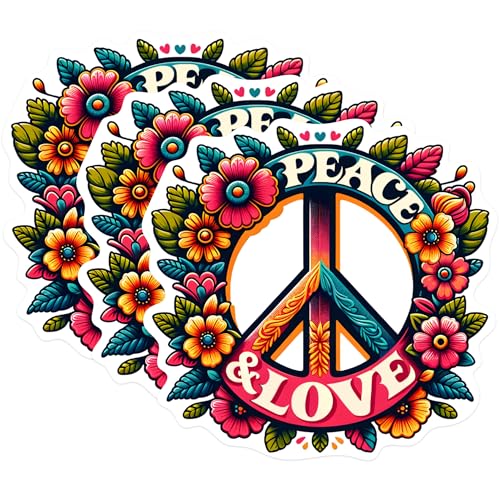 (3 Pack) Peace and Love Decals - Floral Peace Sign - Hippie Laptop Decal - 3 Inches On Longest Side - Easy Peel & Apply - Made in USA - 3MCS0583
