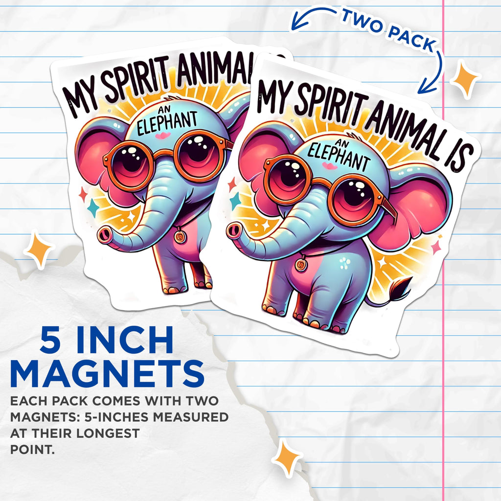 (2 Pack) Elephant Spirit Animal Magnets - Cute Animal - Fridge Magnets - 5" On Longest Side - Premium Magnet - for Cars, Refrigerators, Toolboxes, Lockers - Made in USA - MAG15662