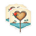 (2 Pack) Tropical Island Beach Magnets - Heart Shaped Wooden Sign - Vacation Ocean Paradise Decor - 5 Inches On Longest Side - Thick Durable Magnet - Made in USA - MAG19965