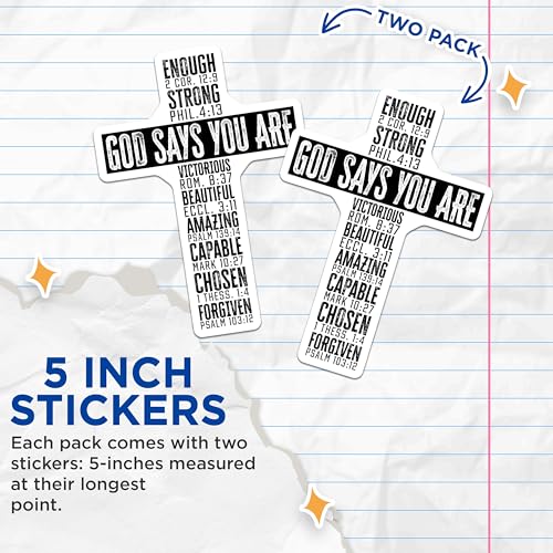 (2 Pack) Encouraging Christian Stickers - Inspirational Bible Verses - Faith-Based Quotes - 5" On Longest Side - Sticks to Smooth Flat Surfaces - Made in USA - BMCS6048