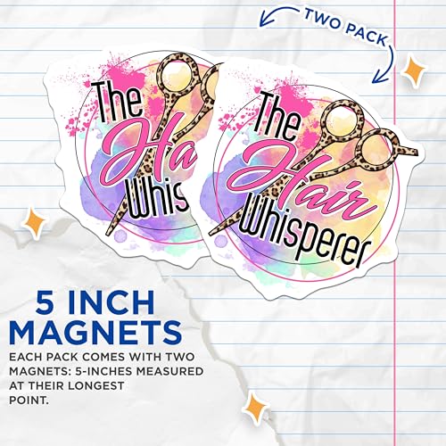 (2 Pack) Hair Whisperer Magnets - Hair Salon Decor Magnets - Hairstylist Scissors Magnets - 5" On Longest Side - for Cars, Refrigerators, Toolboxes, Lockers - Made in USA BMCS3438